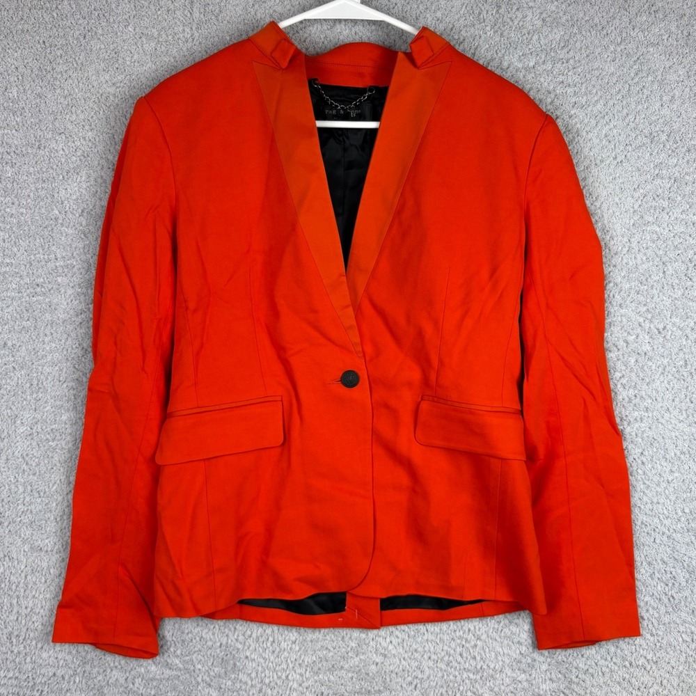 Rag & Bone Blazer Womens 8 Orange Tuxedo Lapel Single Button Modern Career Chic